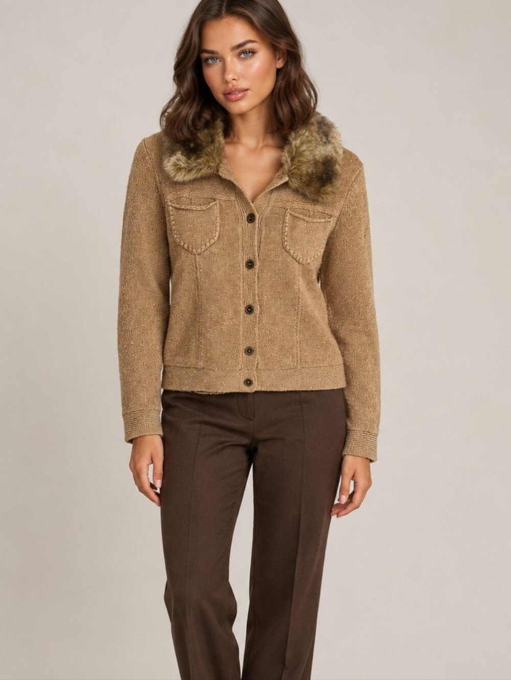 Liz Claiborne Y2K Cozy Faux Collar Knit Sweater